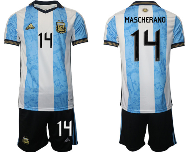 Men's Argentina #14 Mascherado White/Blue Home Soccer Jersey Suit